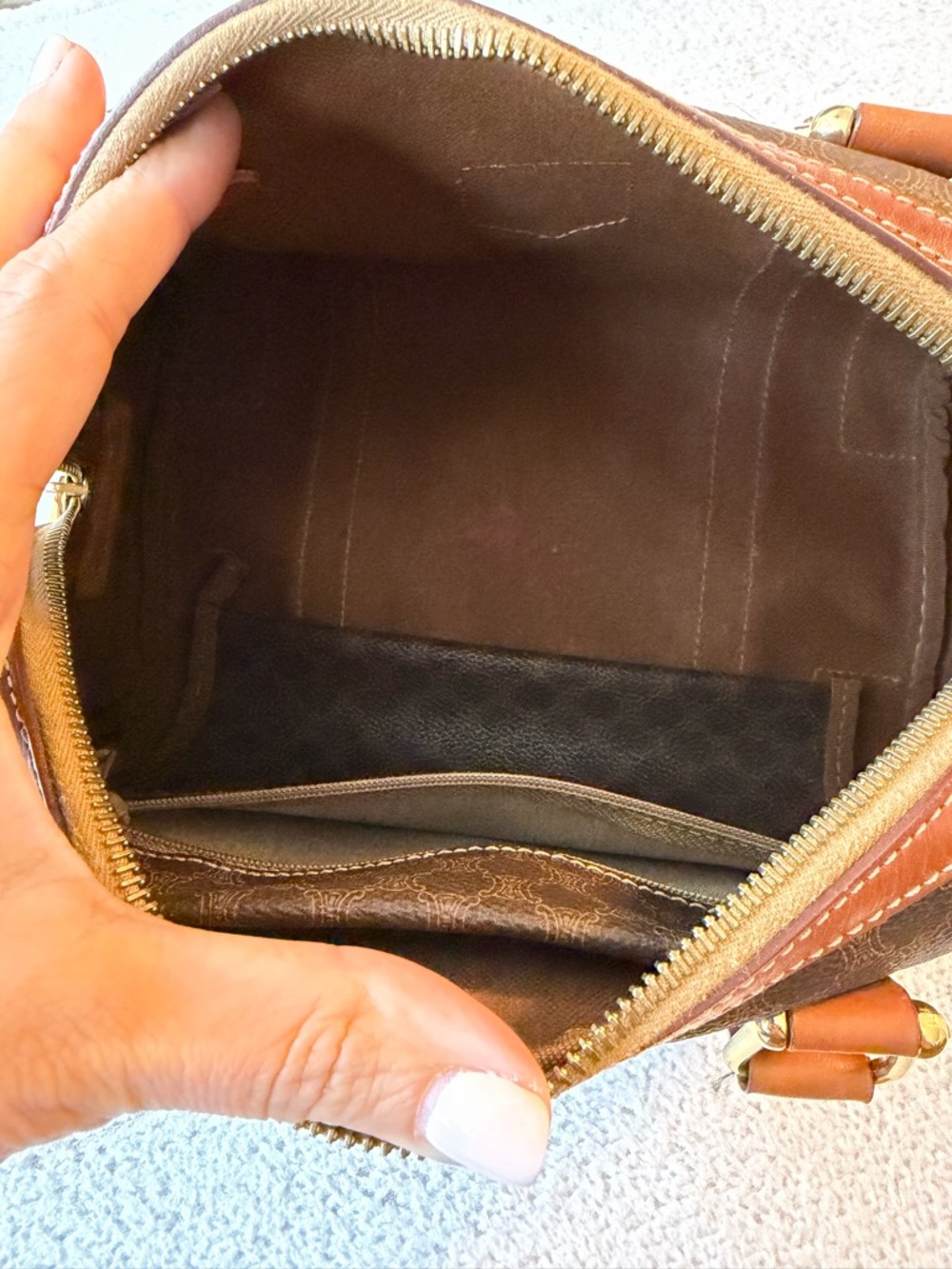 Celine Boston Brown Monogram Tote with Tan Leather Patch - Picture 13 of 14